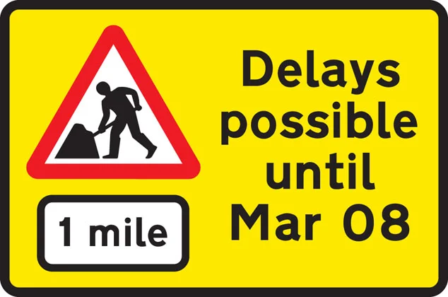 UK road works 1 mile ahead sign