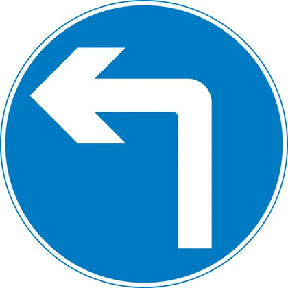UK turn left ahead sign